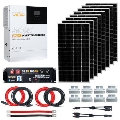 WEIZE 48V Essential Home Backup Solar Kit with 3500W Inverter Charger, 1600W Solar Panels & 5.12kWh LiFePO4 Battery