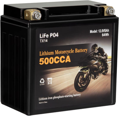 YTX14-BS Lithium Motorcycle Battery, Group 14, 500A LiFePO4 Battery, 12V 5AH ATV, UTV, Jet Ski, 4 Wheeler, Snowmobile, Personal Watercraft, Seadoo, Polaris, Riding Lawn Mower Batteries