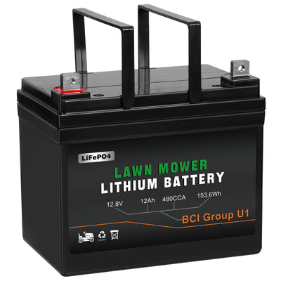 WEIZE 480CCA Lawn Mower Battery, 12.8V 12Ah LiFePO4 BCI Group U1 Lithium Battery, Compatible with John Deere, Toro, Cub Cadet, and Craftsman