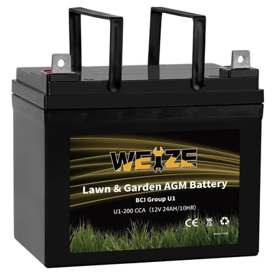 WEIZE AGM Lawn Tractor & Mower Battery, 12V 200CCA BCI Group U1 SLA Starting Battery for Lawn, Tractors and Mowers, Compatible with John Deere, Toro, Cub Cadet, and Craftsman