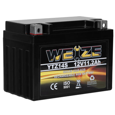 WEIZE YTZ14S 12V 11.2AH 230CCA High Performance Maintenance Free Sealed Motorcycle Battery AGM Rechargeable Replacement for Honda, Yamaha, BMW Motorcycles & Scooters