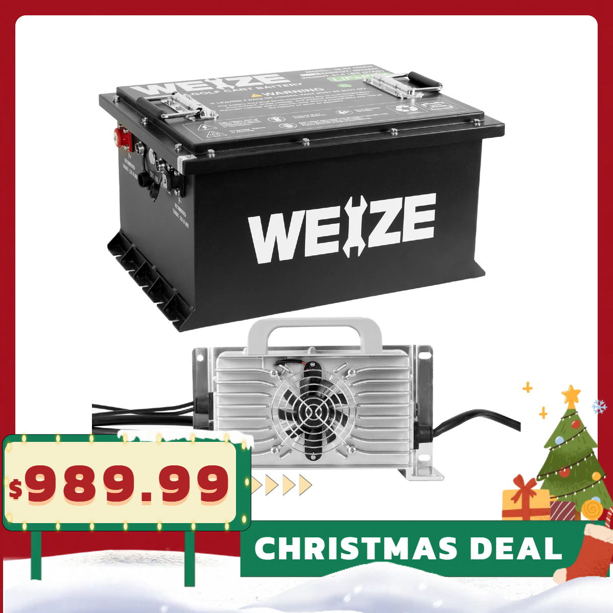 WEIZE 36V(38.4V) 105AH LiFePO4 Golf Cart Battery, 4032Wh Bluetooth Lithium Battery - Complete Kit