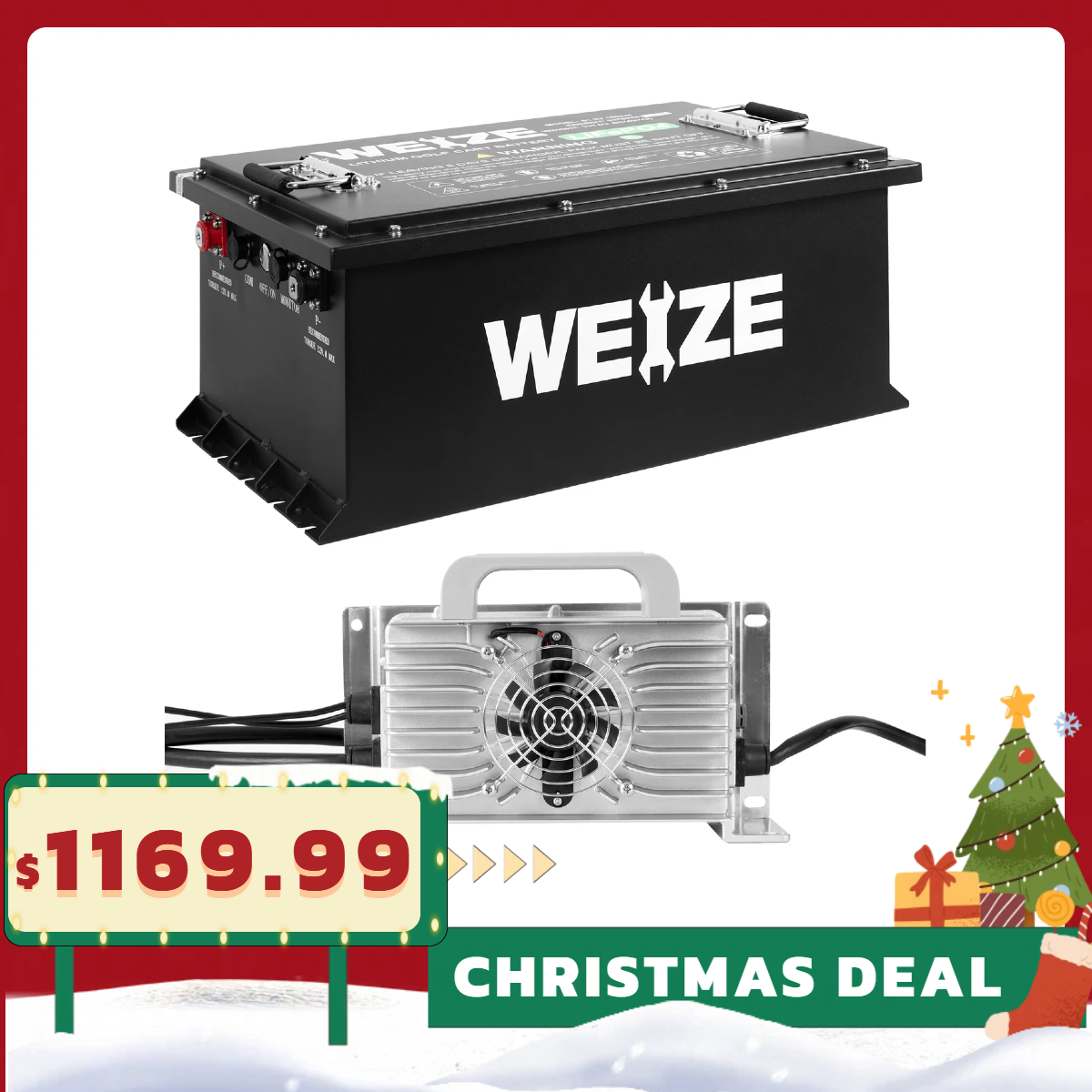 WEIZE 48V(51.2V) 105AH LiFePO4 Golf Cart Battery, 5376Wh Bluetooth Lithium Battery - Complete Kit