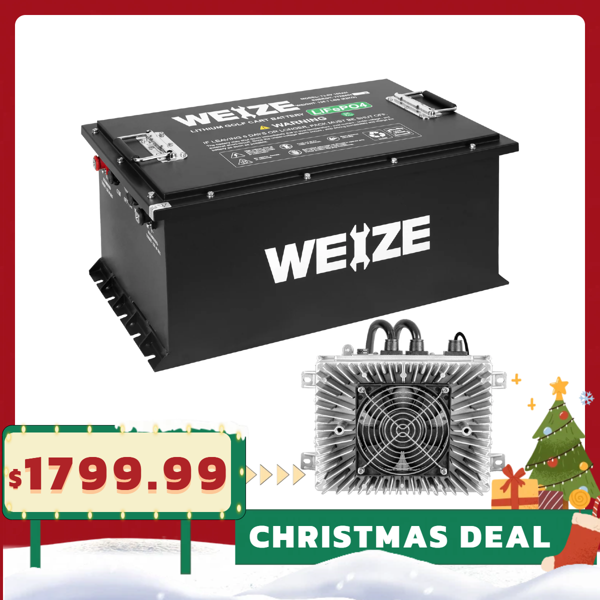 WEIZE 72V(73.6V) 105AH LiFePO4 Golf Cart Battery, 7728Wh Bluetooth Lithium Battery - Complete Kit