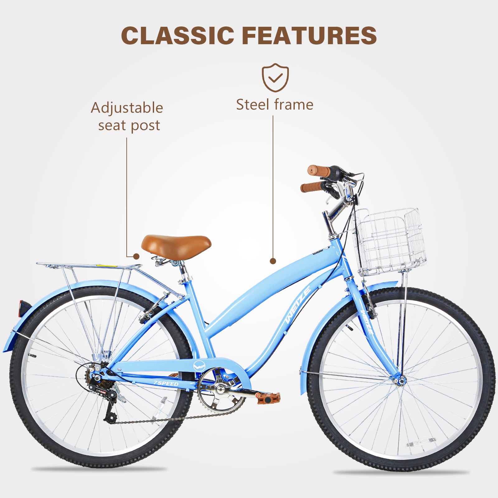 WEIZE Beach Cruiser Bike, 26 inch Commuter Bicycle for Adults