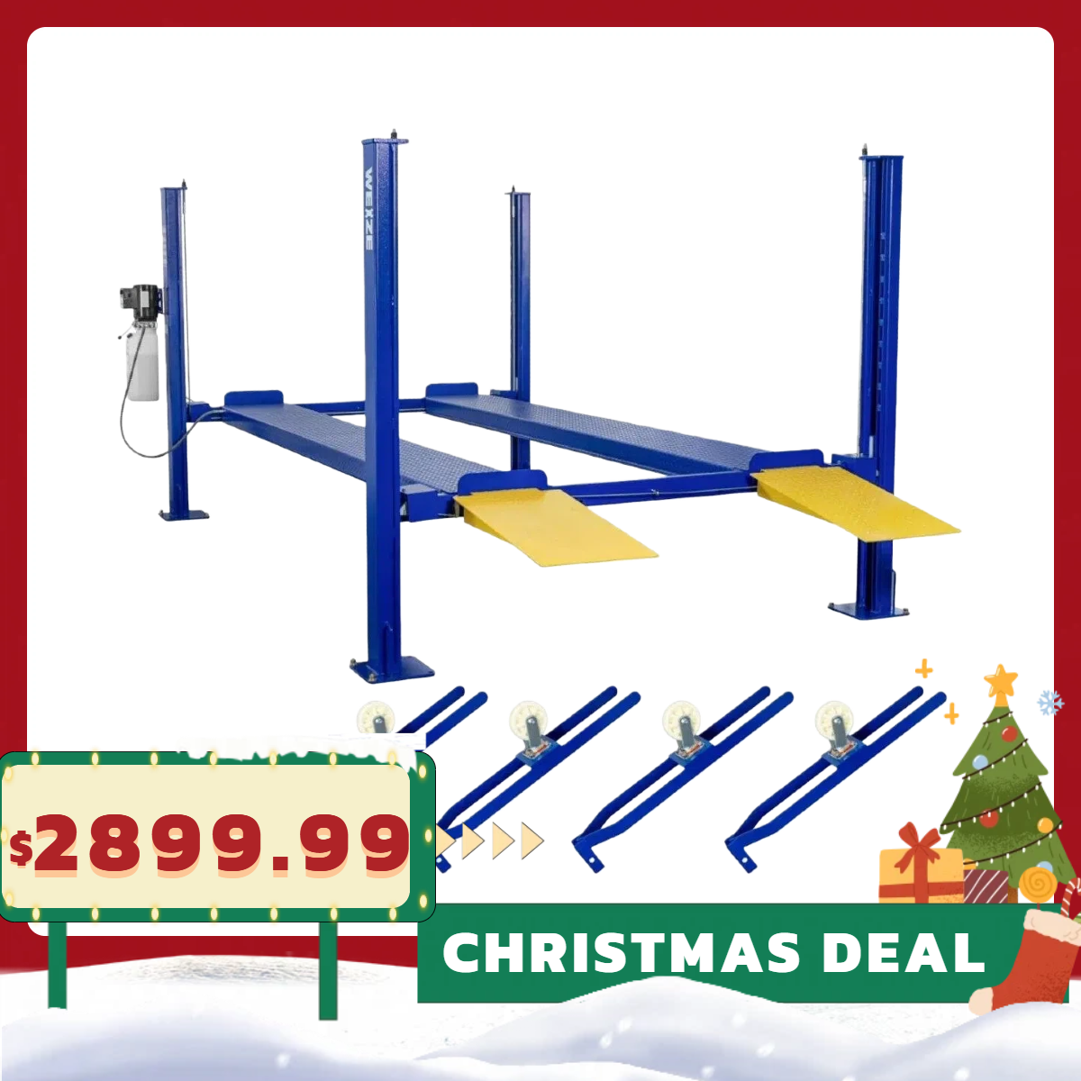 WEIZE 8500lbs 4 Post Car Lift with Caster Kits, Auto Car Storage Lift for Home Parking Garage