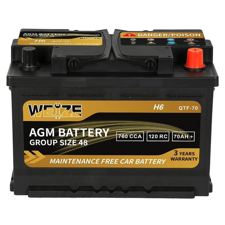 Weize Platinum AGM Battery BCI Group 48-12v 70ah H6 Size 48 Automotive