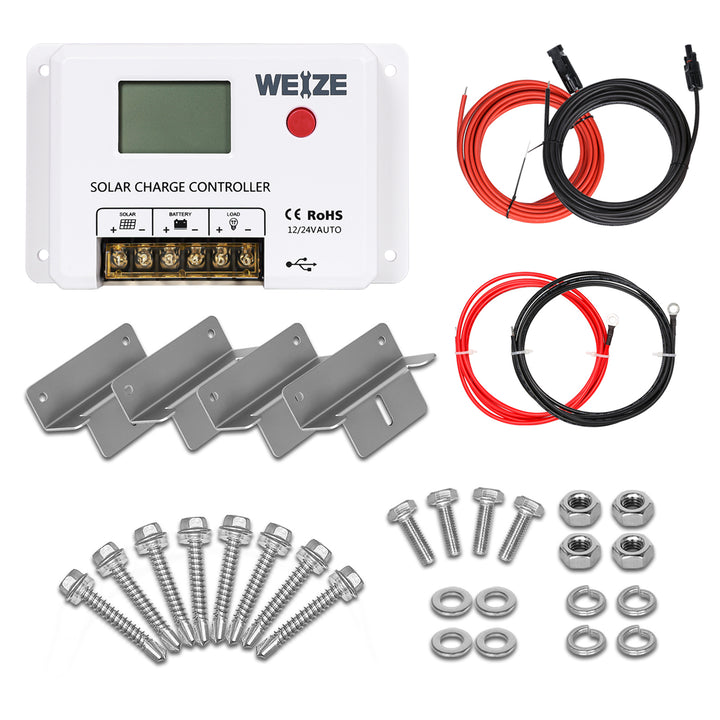 WEIZE 100 Watt 12 Volt Solar Panel Starter Kit, with 10A PWM Charge Controller, High Efficiency Monocrystalline PV Module WEIZE
