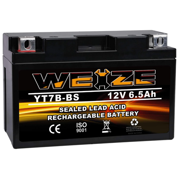 WEIZE YT7B-BS 12V 6.5Ah High Performance - Maintenance Free - Sealed AGM Motorcycle Battery YT7B BS For Yamaha ATV WEIZE