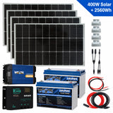 WEIZE 400W 12V Complete Off‑Grid Solar 2560Wh Extended Runtime Kit with MPPT Controller, 2000W Inverter & 2*100Ah Battery