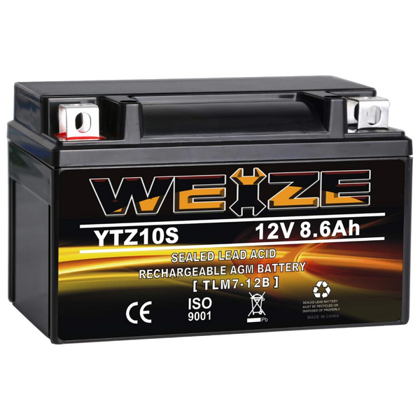 WEIZE YTZ10S-BS 12V 8.6Ah High Performance - Maintenance Free - Sealed AGM Motorcycle Battery Compatible With Yamaha Honda WEIZE