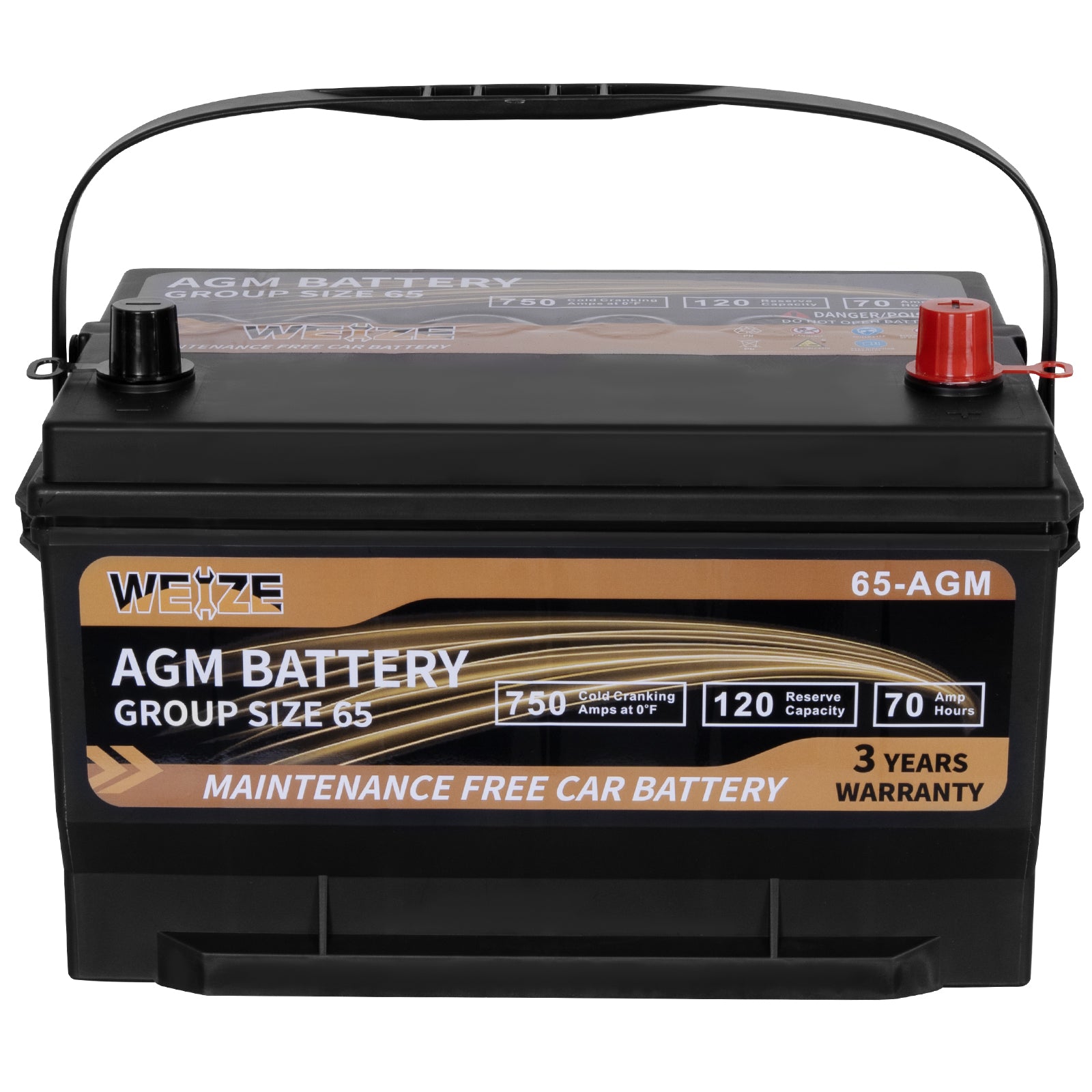 WEIZE Wise Series Group 65 AGM Car Battery - 12V 70Ah 750CCA Automotive Replacement Battery