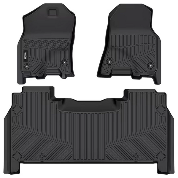 WEIZE Floor Mats Fit for Dodge Ram 1500 Crew Cab 2019-2024 New Body (NOT Classic Models) Rear Row with Under-seat Storage Box All-Weather TPE Custom Fit, Bucket Seat 1st & 2nd Row, Black WEIZE