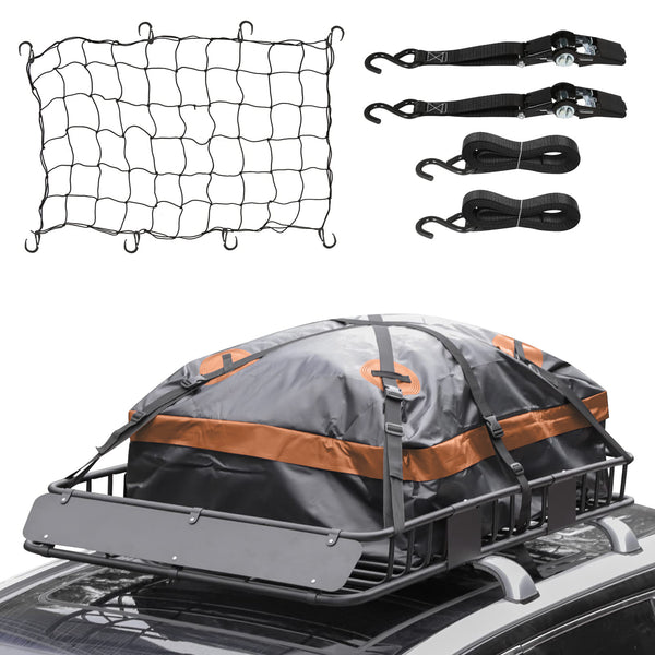 WEIZE Heavy Duty 64"x 39" Roof Rack, Rooftop Cargo Carrier Basket with Waterproof Bag, Tie Down Strap & Net, Car Top Luggage Holder for SUV, 150lb Capacity, Steel Construction