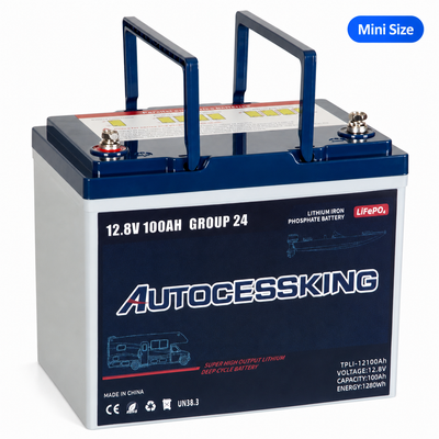 Group 24 12V 100Ah Mini  LiFePO4 Lithium 1280Wh Deep Cycle Battery