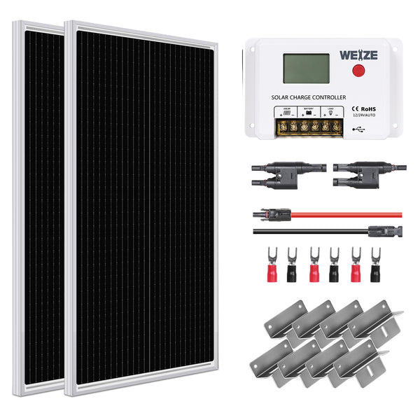 12V 200W Solar Panel Kit ( 2Pcs of 12V 100W ) Starter Kit High Efficiency Monocrystalline WEIZE