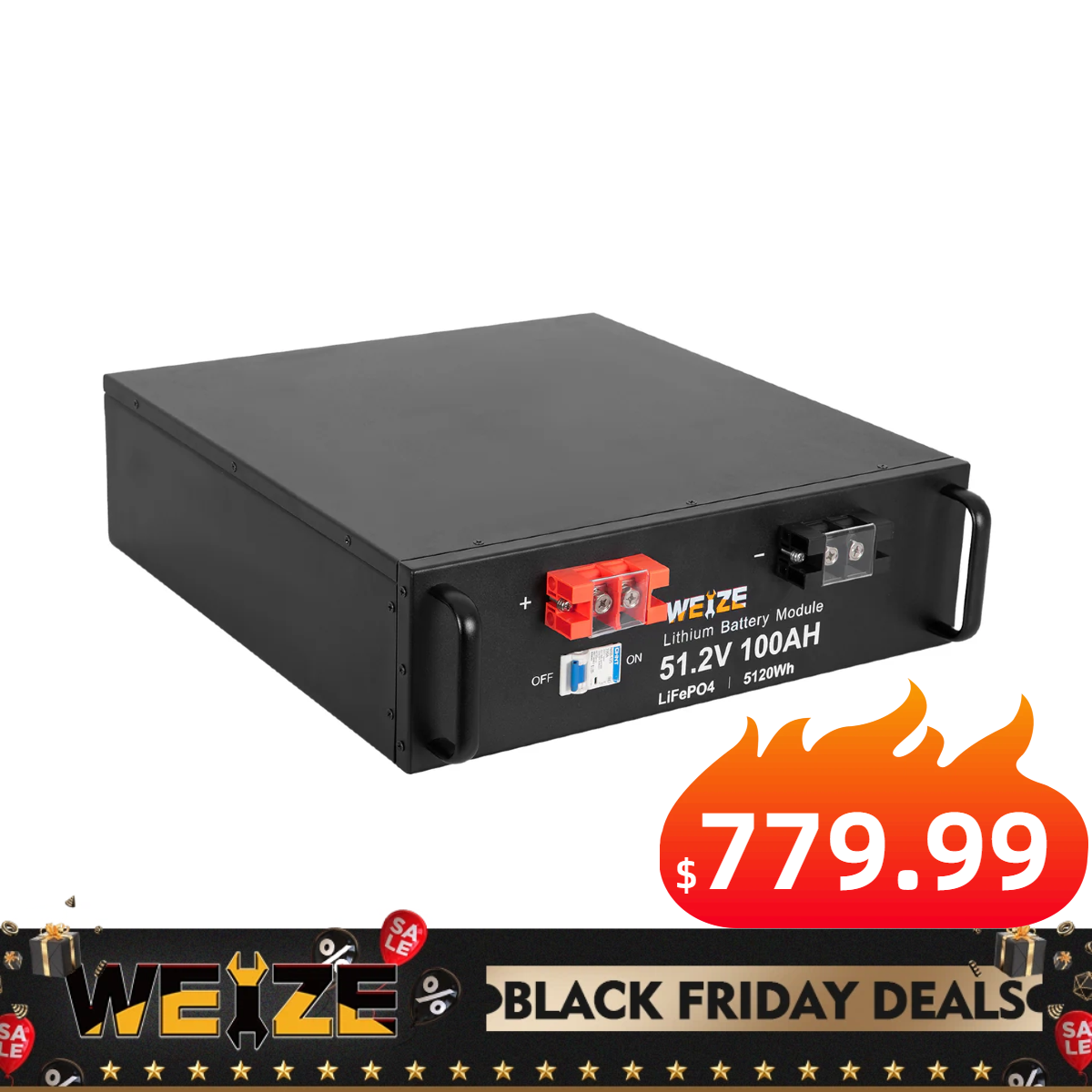 SALE - WEIZE 48V(51.2V) 100Ah 5120Wh LiFePO4 Lithium Battery