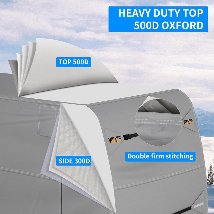 Class A RV Cover - Windproof Upgrade TOP 500D Oxford Camper Cover Breathable Tear-Resistance Waterproof Anti-UV, 2 Secure Straps,for 33-37ft Motorhome WEIZE