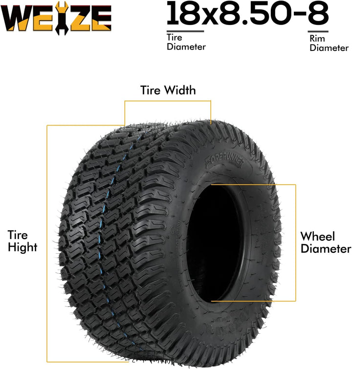 18X8.5-8 Lawn Mower Tire, 18X8.50-8 Tractor Turf Tire, 4 ply Tubeless, 815lbs Capacity, Set of 2 WEIZE