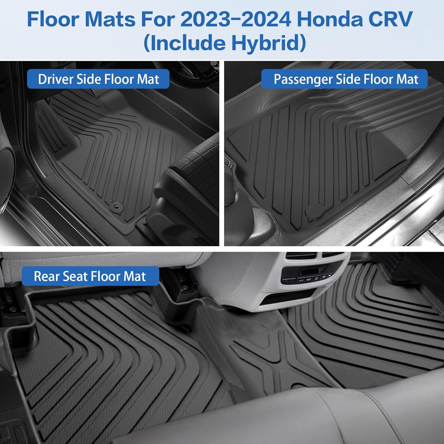 WEIZE Floor Mats for Honda CRV 2024 2023 Honda CR-V Hybrid All Weather Floor Mats with Cargo Liner Full Set, Set of 4 Mats WEIZE