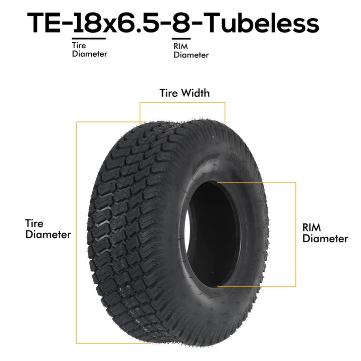 18x6.50-8 Lawn Mower Tire, 18x6.5-8 Tractor Turf Saver Tire, 4 ply Tubeless, 520lbs Capacity, Set of 2 WEIZE