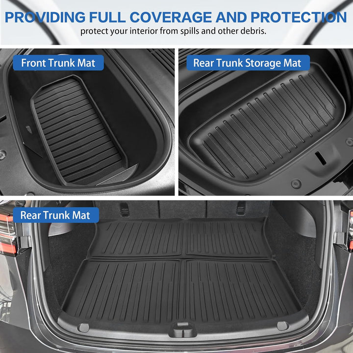 WEIZE Floor Mats Set for Tesla Model Y 2021-2023 2024, All Weather TPE Waterproof Anti-Slip Front & Rear Trunk Mats, Cargo Liners and Accessories, Custom Fit for Tesla 5-Seater, Set of 6 Mats WEIZE