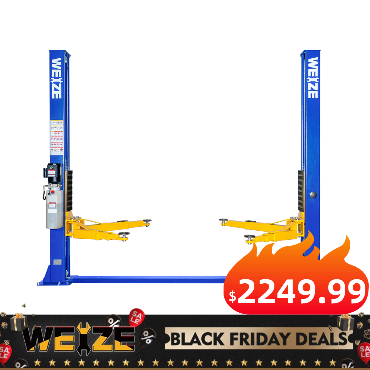 WEIZE 2 Post Automotive Lift, 11000 lbs Capacity with 220V 3HP Motor and Double Point Lock Release