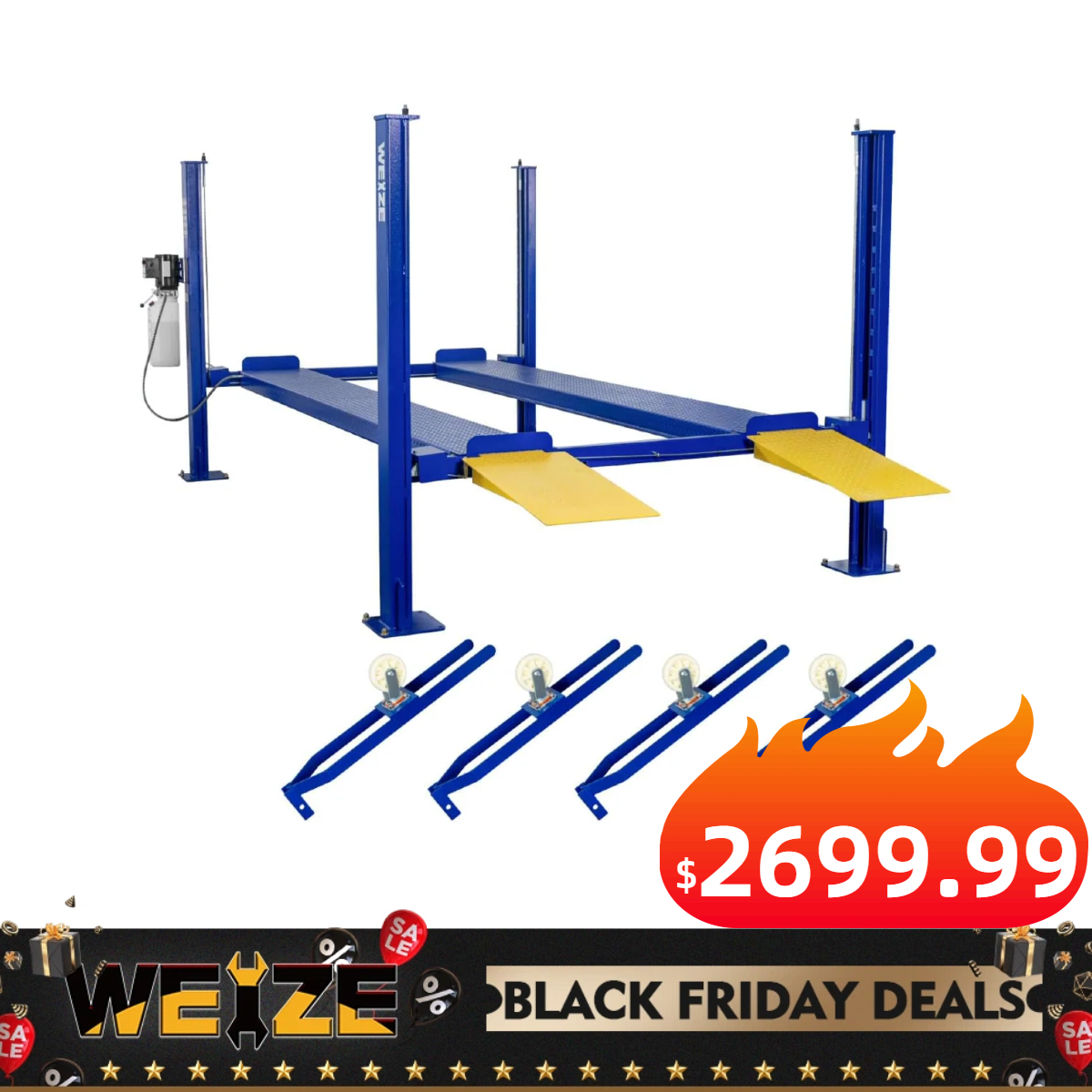 WEIZE 8500lbs 4 Post Car Lift with Caster Kits, Auto Car Storage Lift for Home Parking Garage