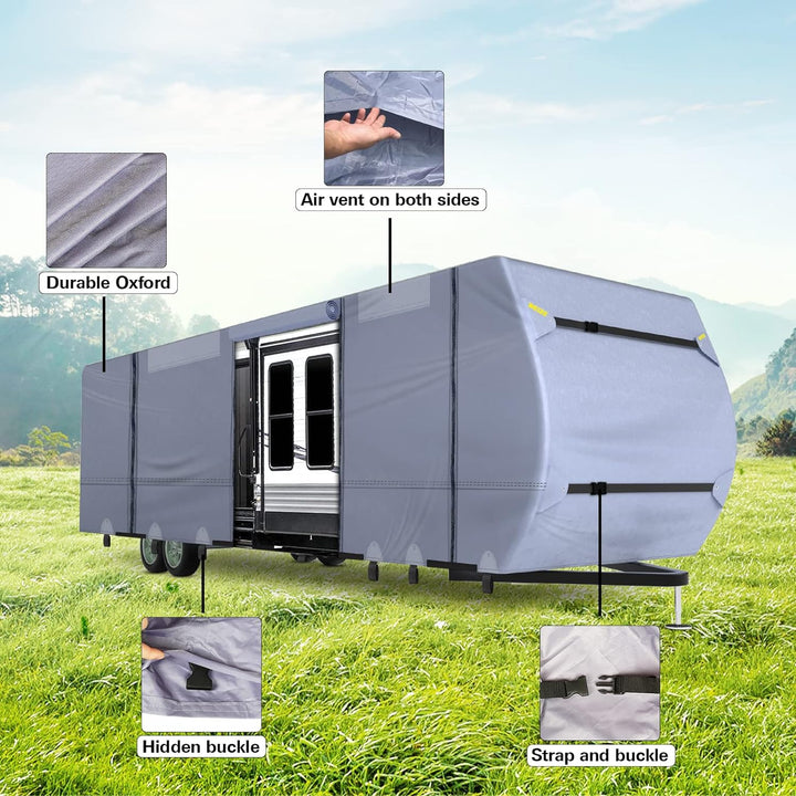 Weize Travel Trailer RV Cover - 5 Layers 300D Oxford Camper Cover，Suitable for 26'1''-29' Motorhomes, with Tire Cover，Waterproof and Anti-UV WEIZE