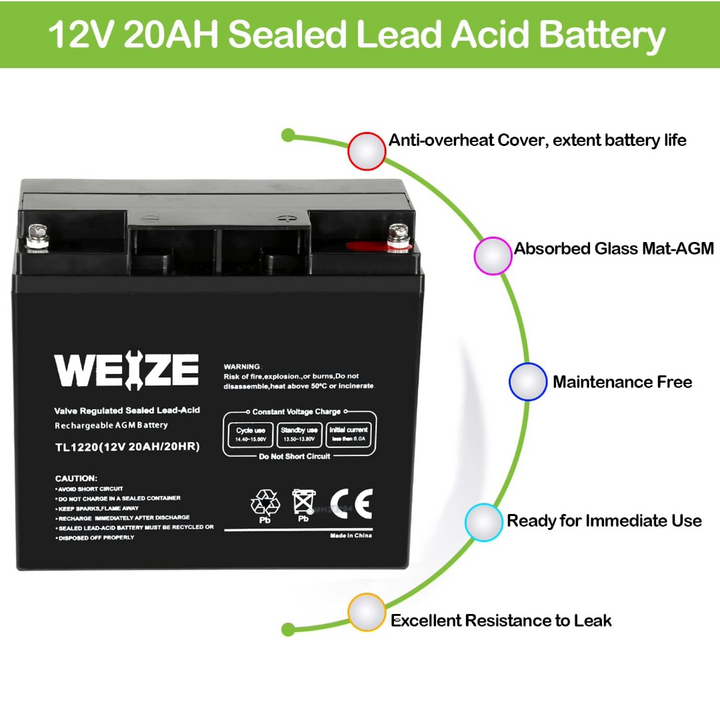 WEIZE 12V 20AH Lead Acid Battery Replace UB12200 FM12200 6fm20 EXP12200 12V 20AH 22AH Batteries WEIZE