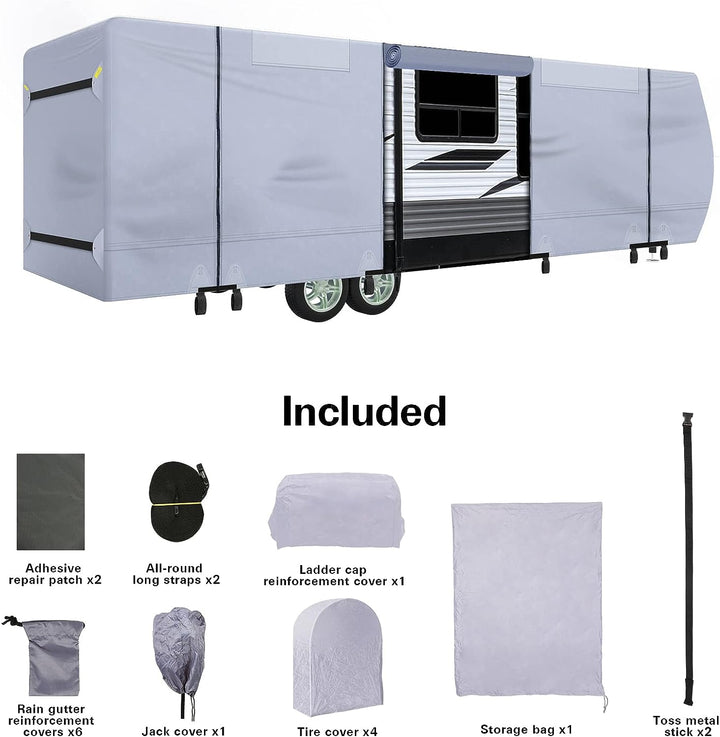 Weize Travel Trailer RV Cover - 5 Layers 300D Oxford Camper Cover，Suitable for 26'1''-29' Motorhomes, with Tire Cover，Waterproof and Anti-UV WEIZE