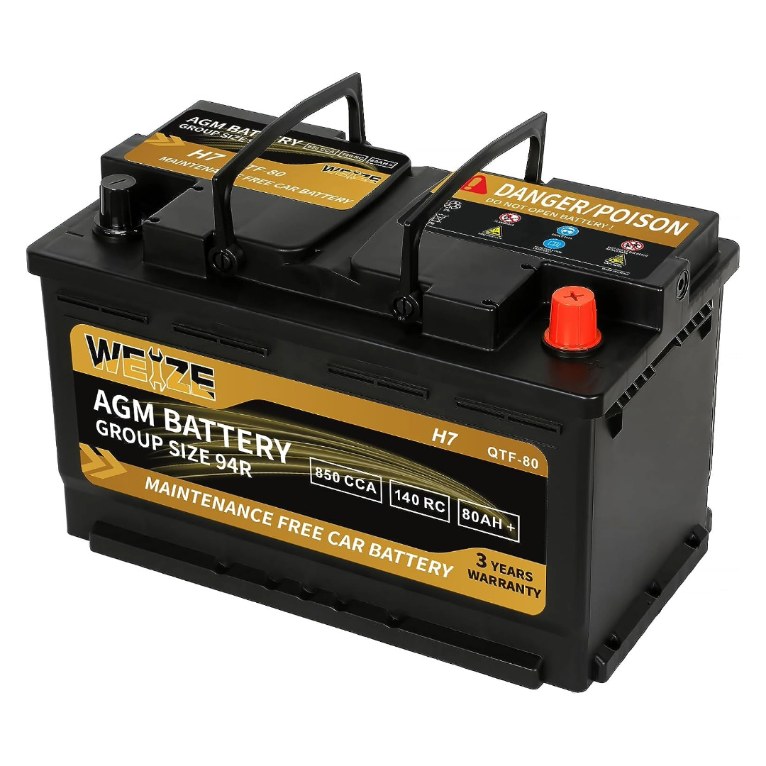 Weize Platinum AGM Battery BCI Group 94R - 12v 80ah H7 Size 94R Automotive Battery, 140RC, 850CCA, 36 Months Warranty WEIZE