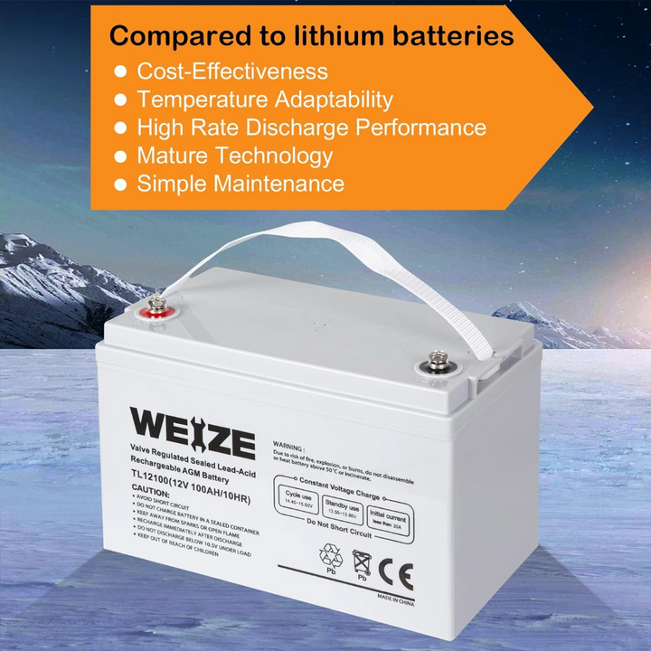 WEIZE New 12V 100AH AGM SLA Deep Cycle Battery (Light Grey) WEIZE