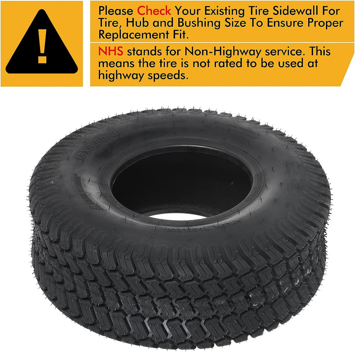 18x6.50-8 Lawn Mower Tire, 18x6.5-8 Tractor Turf Saver Tire, 4 ply Tubeless, 520lbs Capacity, Set of 2 WEIZE