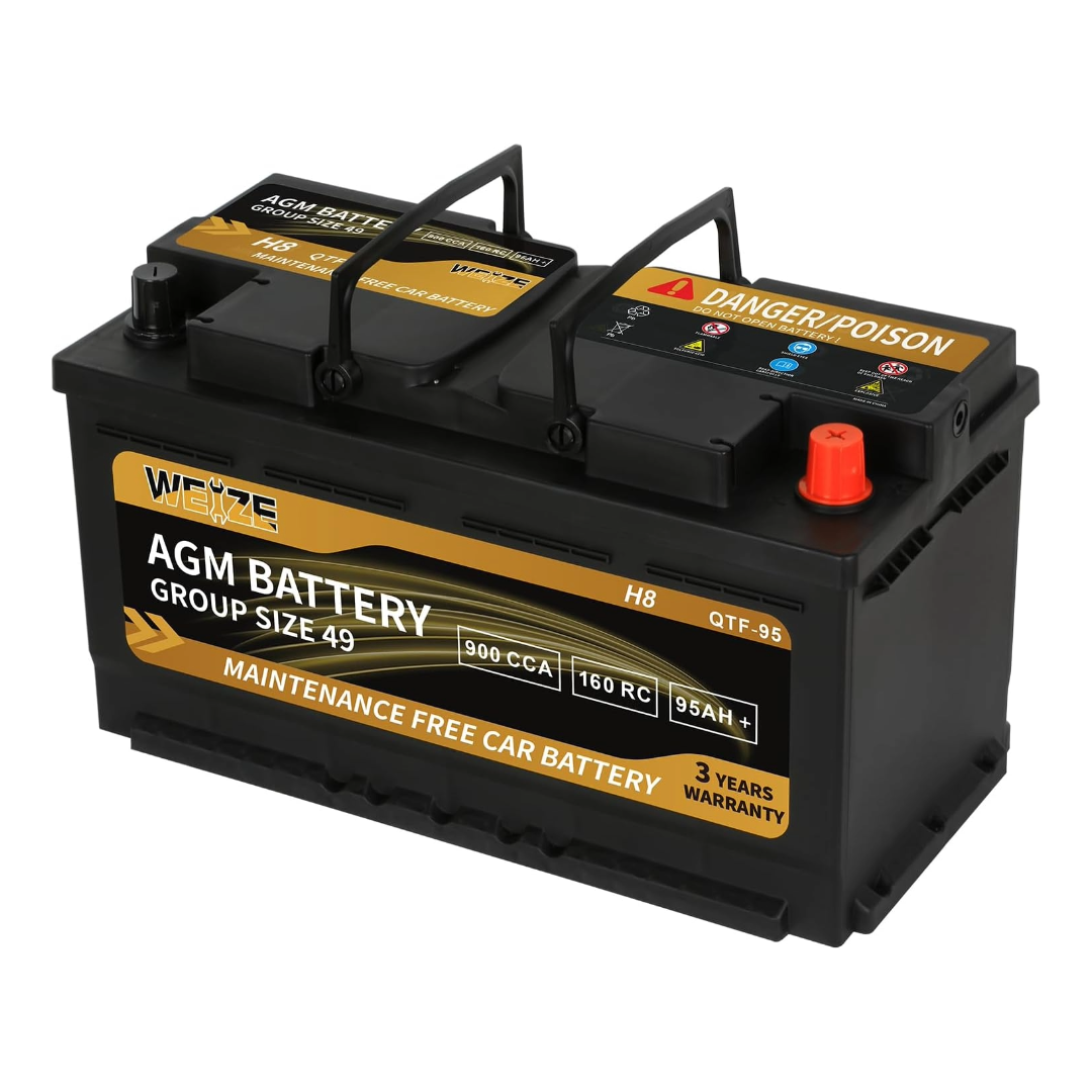 Weize Platinum AGM Battery BCI Group 49-12v 95ah H8 Size 49 Automotive Battery, 160RC, 900CCA, 36 Months Warranty WEIZE