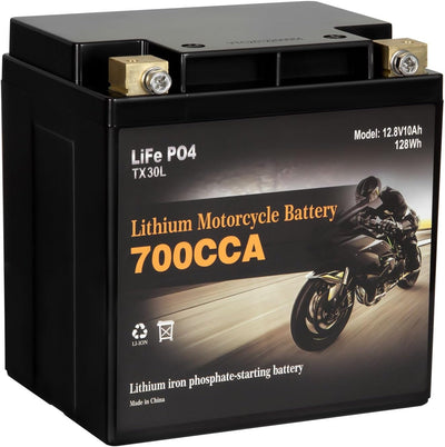 YTX30L-BS Lithium Battery, 700A LiFePO4 Motorcycle Battery, 12V 10AH ATV, UTV, Jet Ski, Scooter, Lawn Mower, Tractor, Generator, Built-in Smart BMS