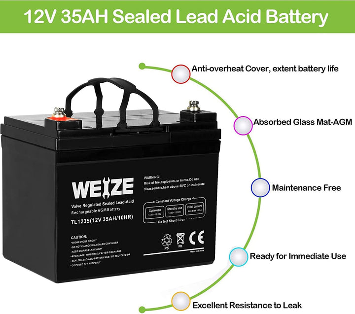 12V 35AH Deep Cycle Battery for Scooter Pride Mobility Jazzy Select Electric Wheelchair (2-PACK) WEIZE