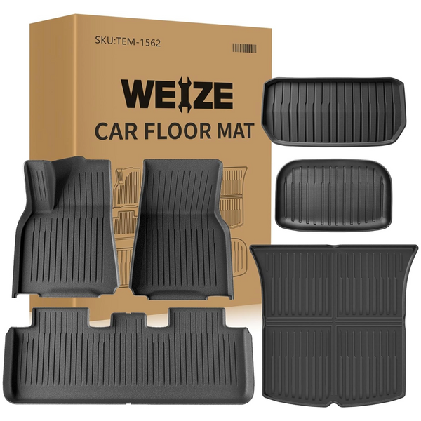 Floor Mats for Tesla Model Y 5-Seat 2021 2022 2023 2024 All Weather TPE Cargo Liner Floor Mats and Cargo Trunk Mats Accessories, Set of 6 Mats WEIZE