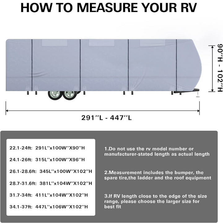 Weize Travel Trailer RV Cover - 5 Layers 300D Oxford Camper Cover，Suitable for 31'1''-34' Motorhomes, with Tire Cover，Waterproof and Anti-UV WEIZE