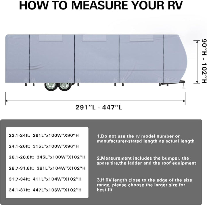 Weize Travel Trailer RV Cover - 5 Layers 300D Oxford Camper Cover，Suitable for 26'1''-29' Motorhomes, with Tire Cover，Waterproof and Anti-UV WEIZE