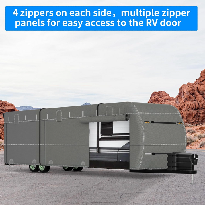 Travel Trailer Cover, Waterproof Camper RV Cover Non-Woven Fabric with Anti-UV, Fits 34-37ft Motorhome, Extra Windproof Straps, Gutter Covers WEIZE