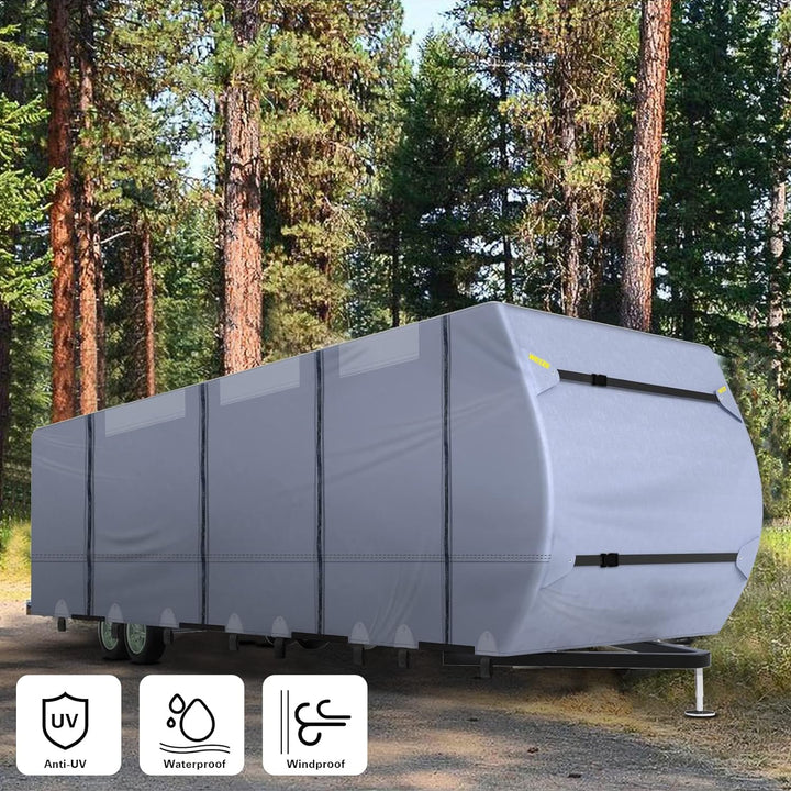 Weize Travel Trailer RV Cover - 5 Layers 300D Oxford Camper Cover，Suitable for 26'1''-29' Motorhomes, with Tire Cover，Waterproof and Anti-UV WEIZE