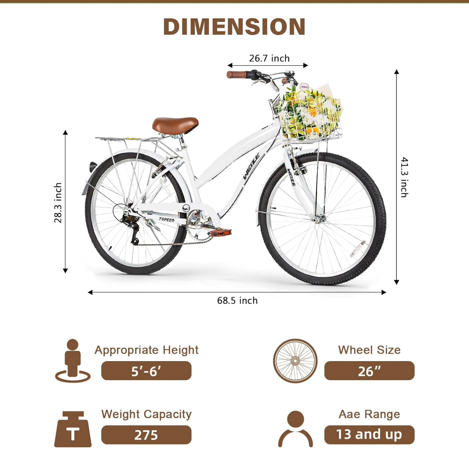 Mountain Bike 26 Inch Adult Cruiser Bicycle Bike With Basket Steel