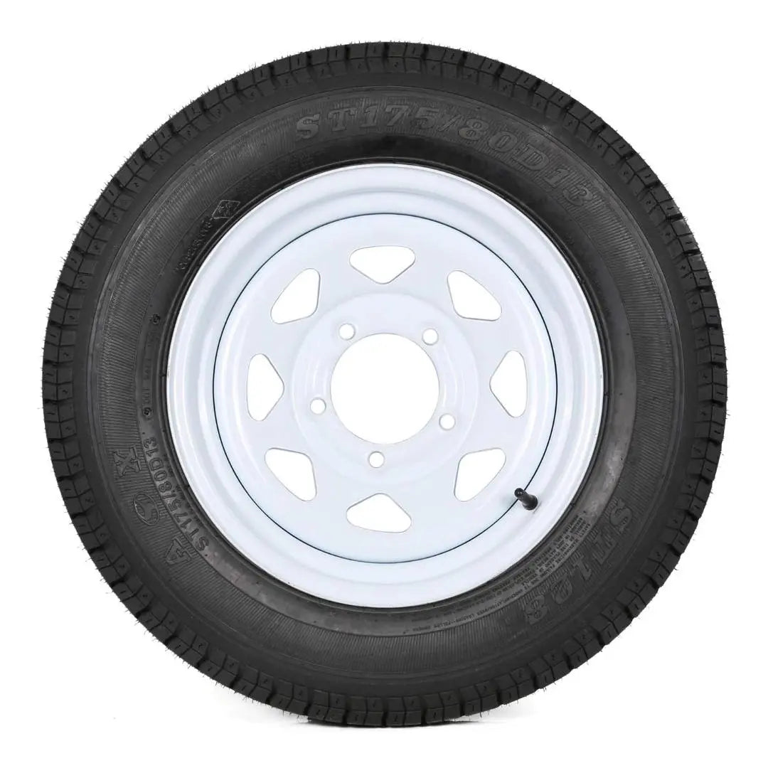 2 Pack ST175/80D13 Trailer Tires On White Spoke Rims - 5 Lug, Load Range C