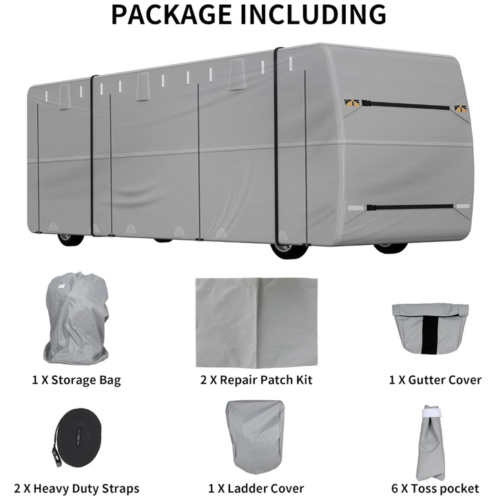 Class A RV Cover - Windproof Upgrade TOP 500D Oxford Camper Cover Breathable Tear-Resistance Waterproof Anti-UV, 2 Secure Straps,for 33-37ft Motorhome WEIZE