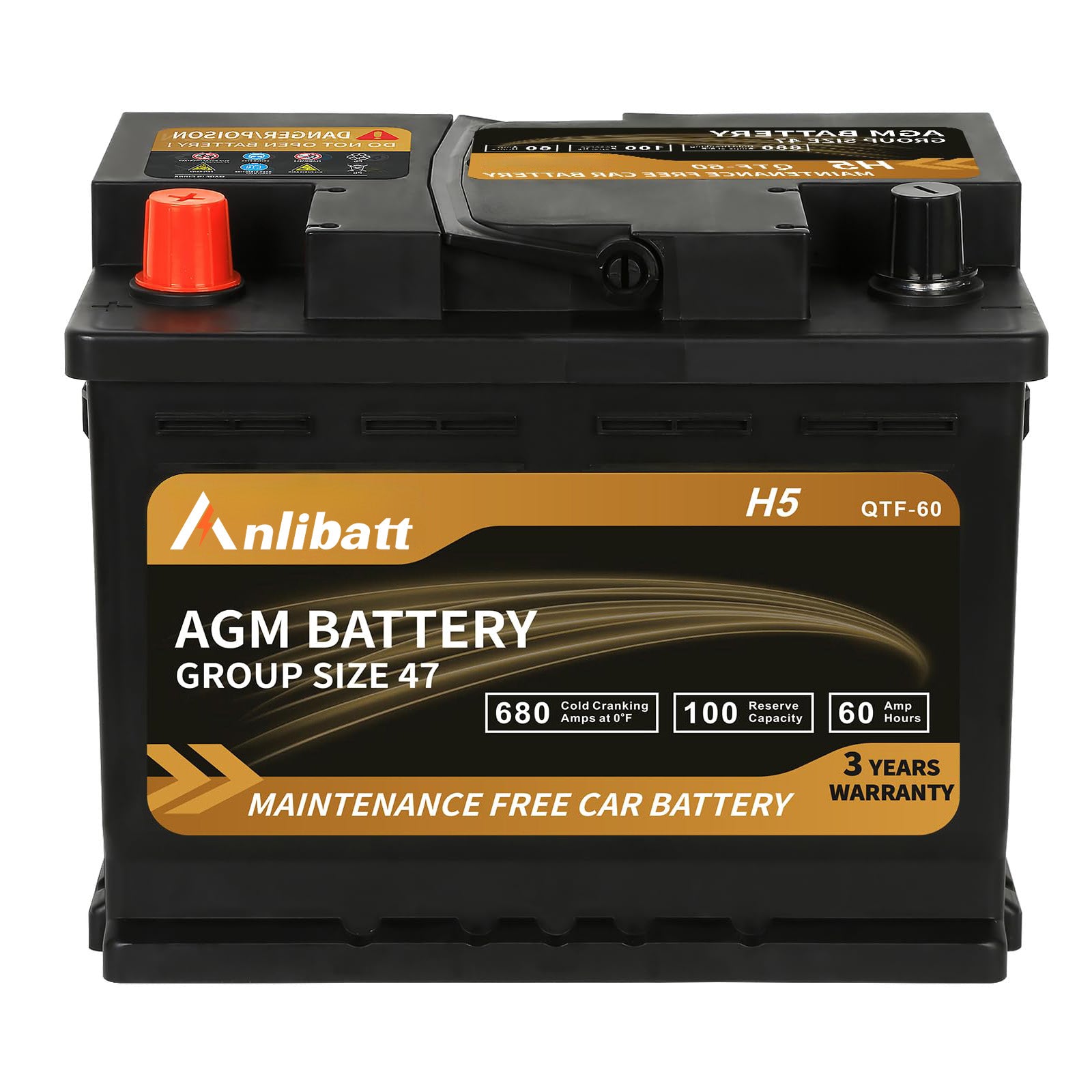 Anlibatt Platinum AGM Group 47 Battery, 12 Volt Rechargeable Automotive Batteries for Car, H5 680CCA 60Ah 100RC