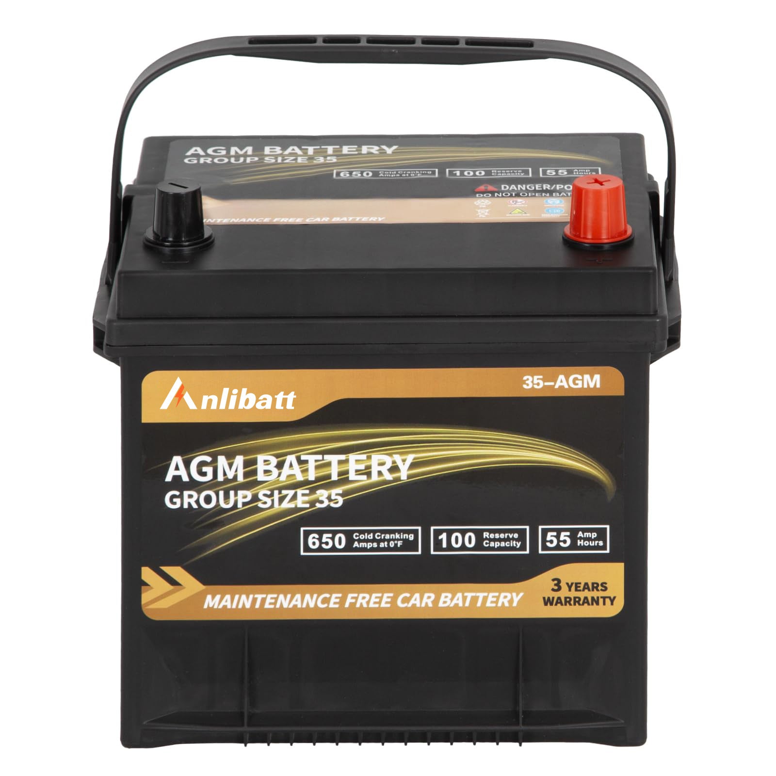 Anlibatt Platinum AGM Group 35 Battery, 12 Volt 650 CCA 55Ah 100RC Rechargeable Automotive Batteries for Car