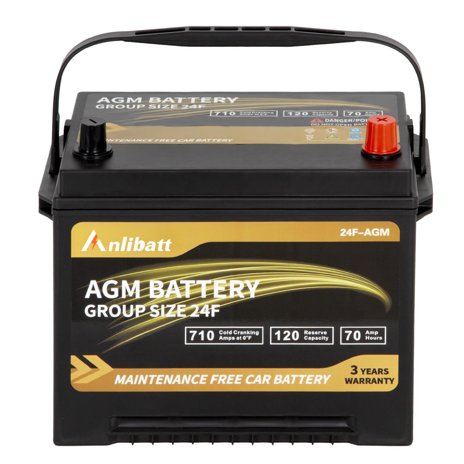 Anlibatt Platinum AGM Group 24F Battery, 12 Volt 710 CCA 70Ah 120RC Rechargeable Automotive Batteries for Car