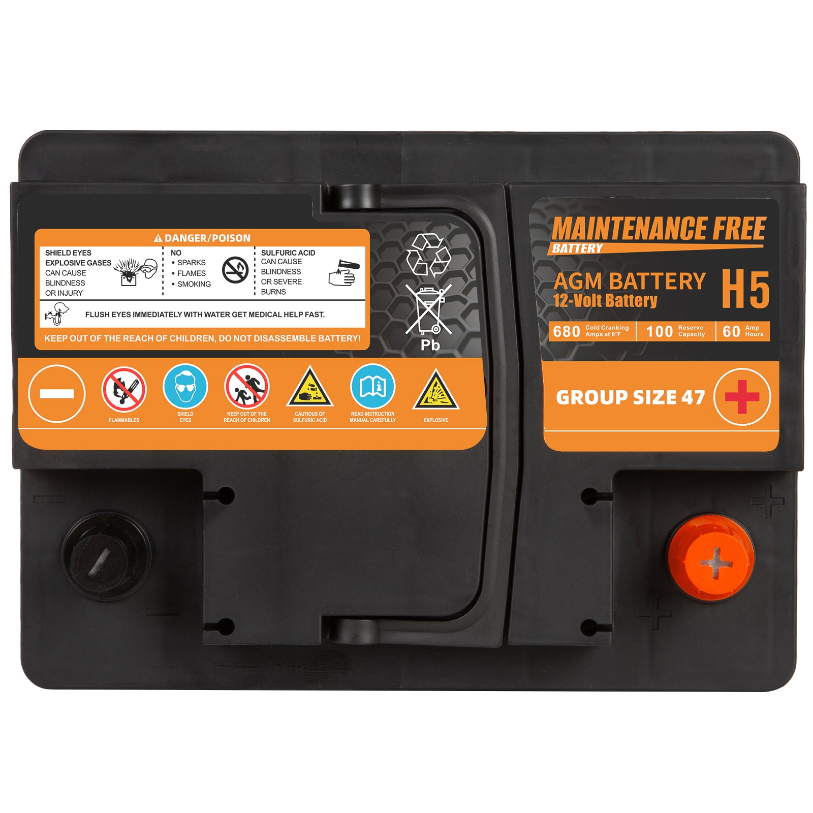 47 Battery H5 Group Size 47 Start and Stop AGM Automotive Battery, 12V 60Ah, 680 ...