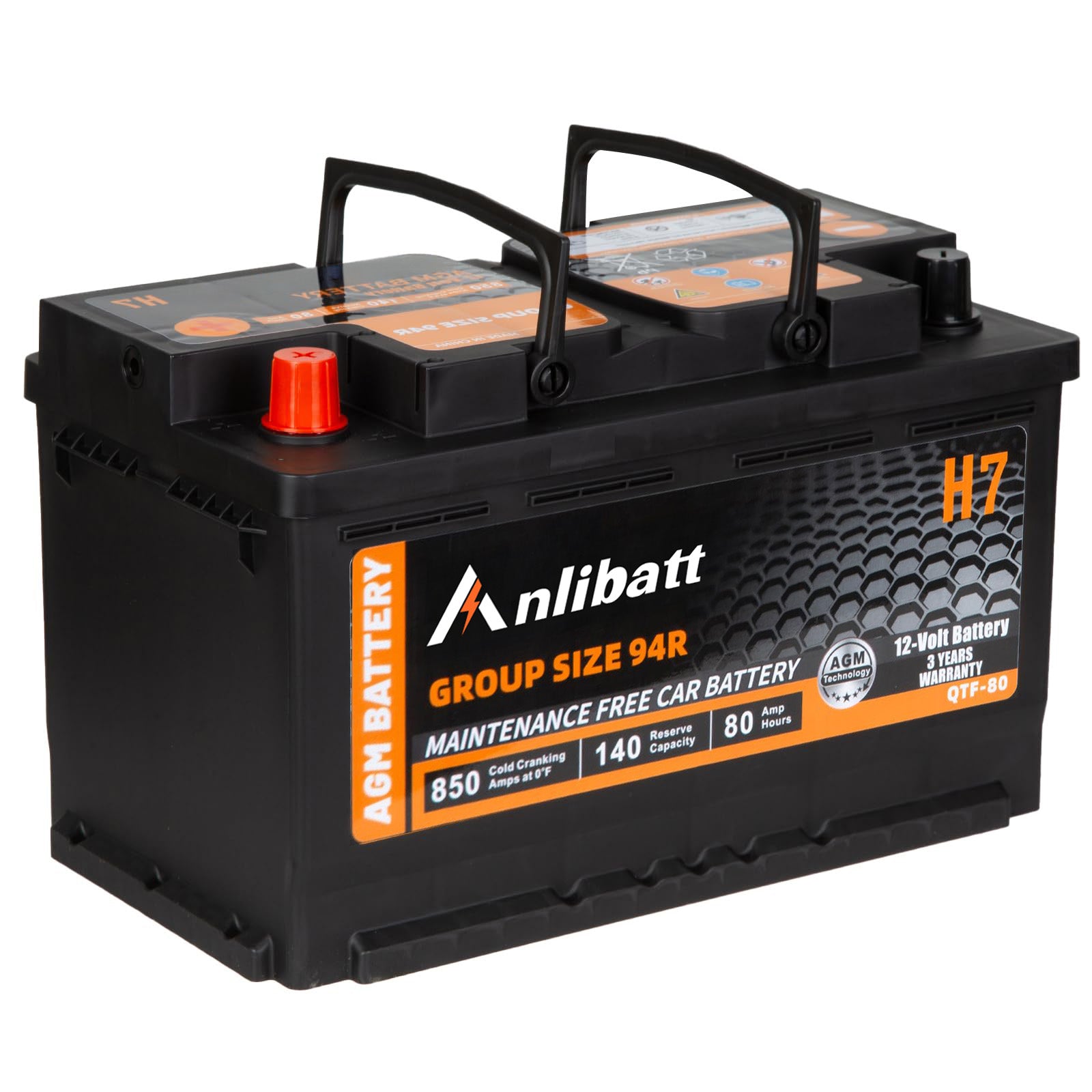 Anlibatt BCI Group 94R Battery, AGM 12 Volt Rechargeable Automotive Batteries for Car, H7 850CCA 80Ah 140RC, Maintenance Free